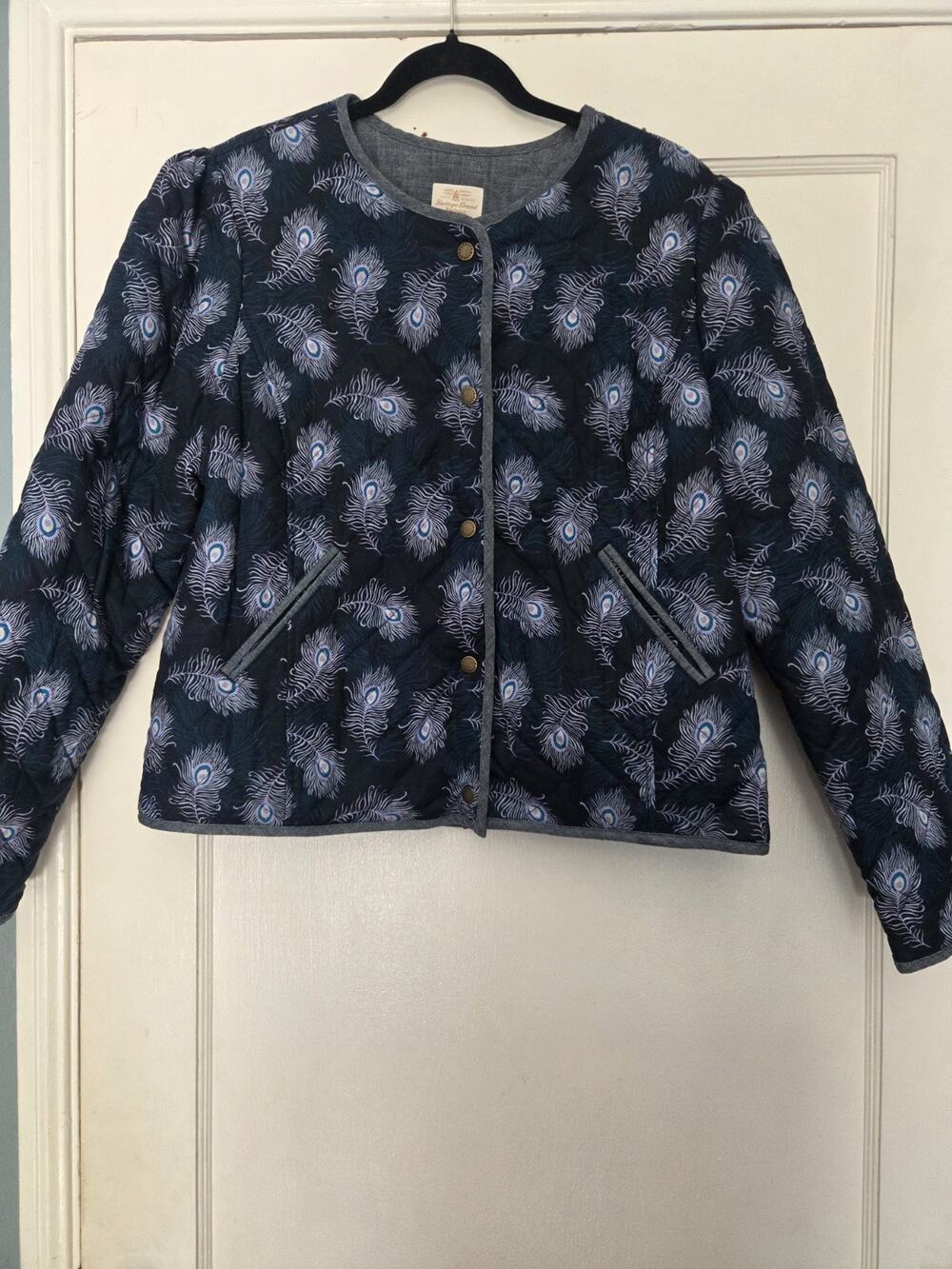 Barbour Heritage Sz 12 Cotton Pippa Quilted Jacket Logo Snaps Reversabile
